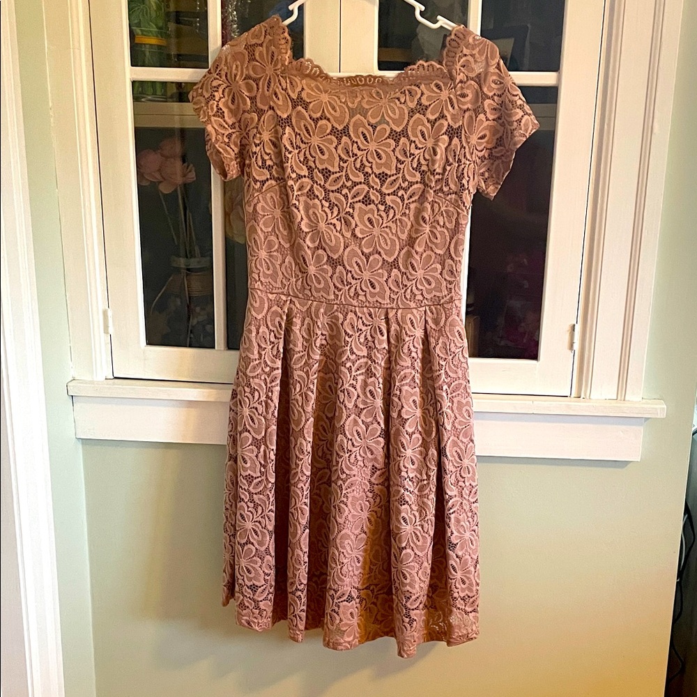 Elegant Lace Floral Dress in Pink